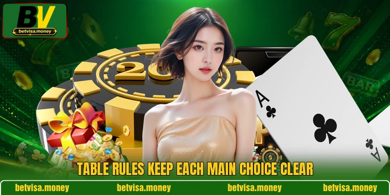 Table rules keep each main choice clear